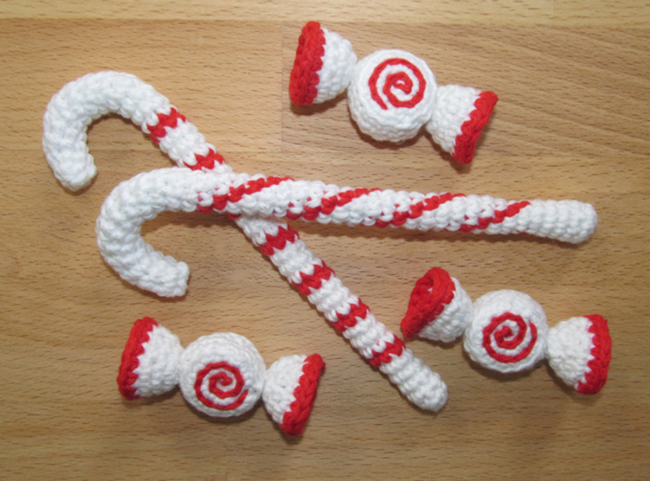 Häkelanleitung für Süßigkeiten: Lutscher, Bonbons und Zuckerstange