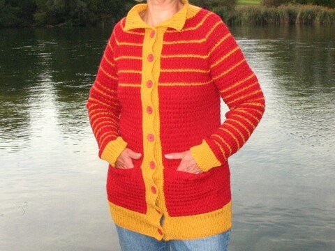 Strickanleitung für Strickjacke mit Taschen und Raglan von unten