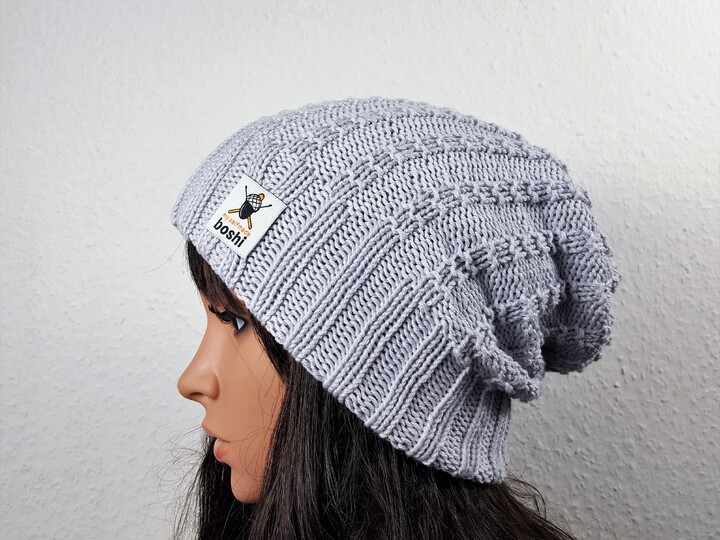 90 Strickanleitung Beanie Longbeanie 2 Anleitungen Winterbeanie Herbstbeanie silbergrau