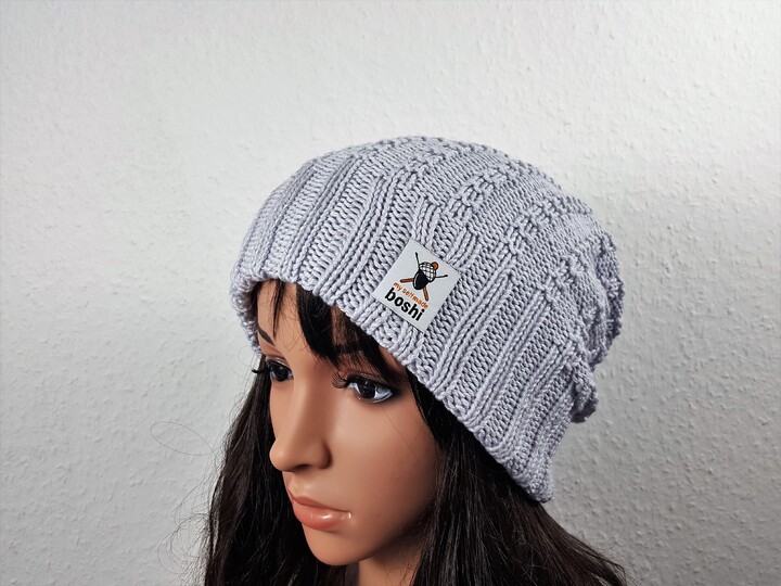 90 Strickanleitung Beanie Longbeanie 2 Anleitungen Winterbeanie Herbstbeanie silbergrau