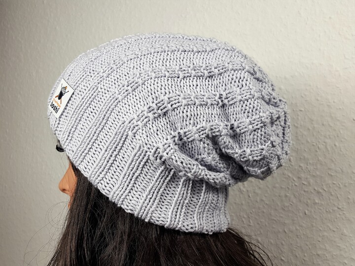 90 Strickanleitung Beanie Longbeanie 2 Anleitungen Winterbeanie Herbstbeanie silbergrau