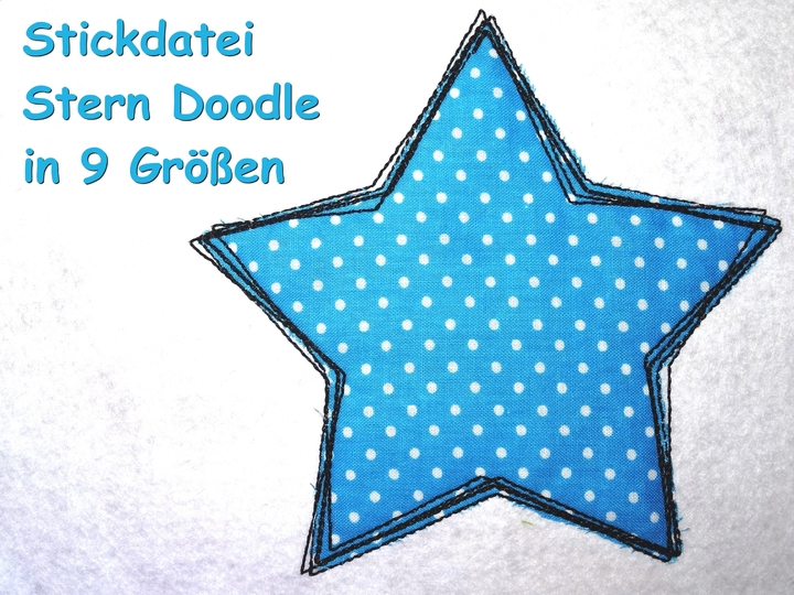 Doodle Stickdatei für Stern Applikation in 9 Größen