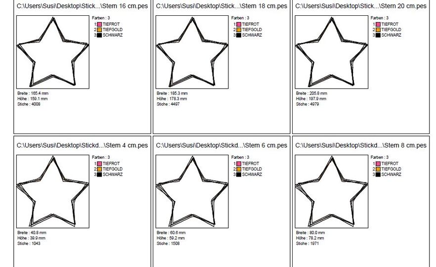 Doodle Stickdatei für Stern Applikation in 9 Größen