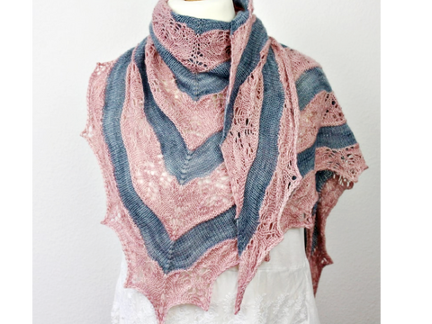 Knitting Pattern Triangle Shawl PDF with Lace and Two Colors "Special Love"