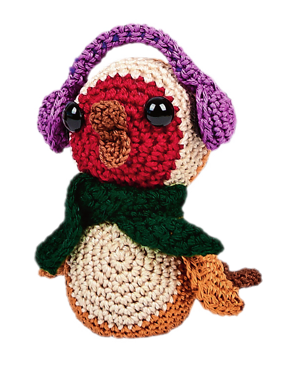 Amigurumi Rotkehlchen mit Schal und Ohrwärmern