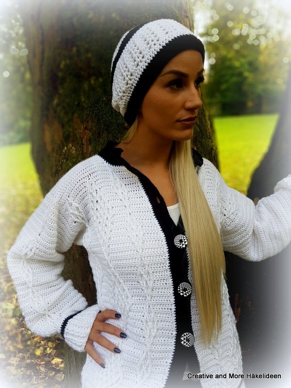 Häkelanleitung Cardigan "Black and White" - Alle Größen -