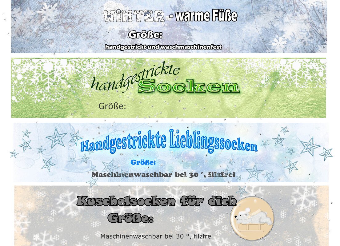 Banderole / Verpackung für selbstgestrickte Socken *Winter t*