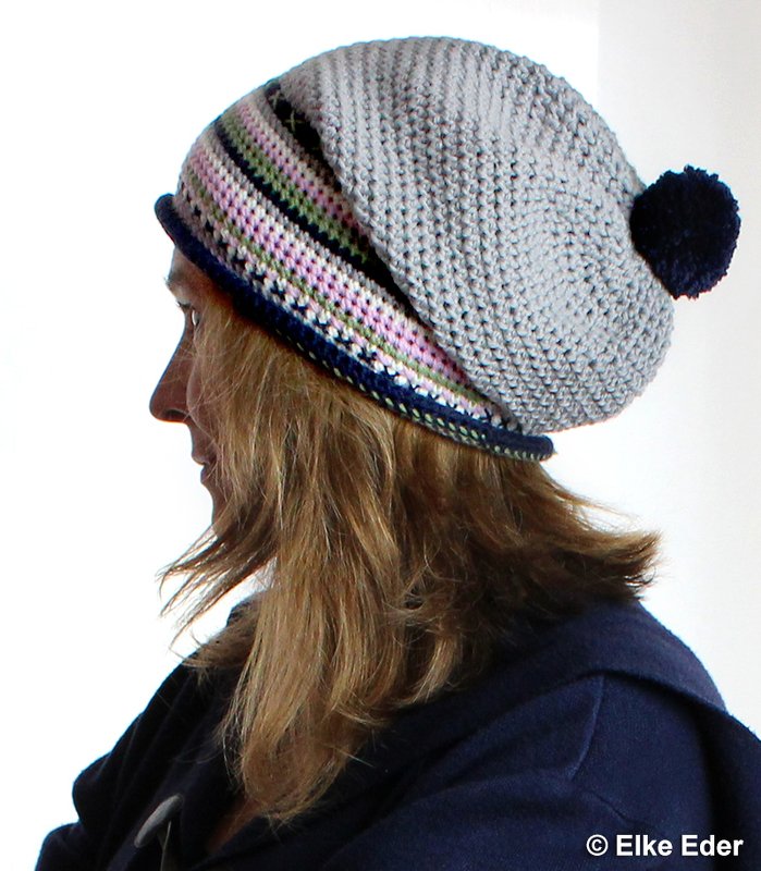 Häkelanleitung Mütze Beanie "Harmony" in Grau, Marine und Pastellfarben - Bild 2