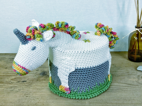 Klorollenhut Einhorn, Häkelanleitung