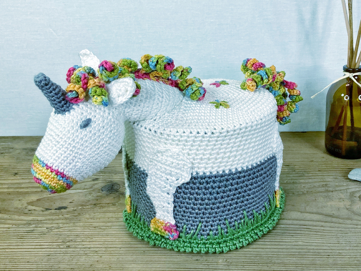 Klorollenhut Einhorn, Häkelanleitung