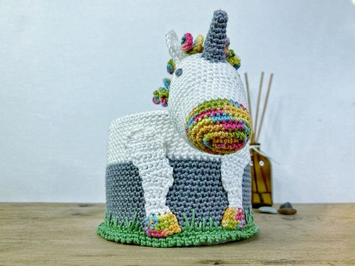 Klorollenhut Einhorn, Häkelanleitung