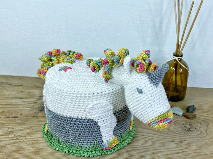 Klorollenhut Einhorn, Häkelanleitung