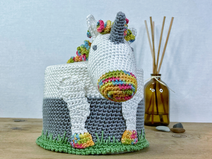 Klorollenhut Einhorn, Häkelanleitung