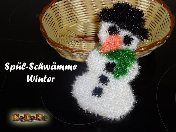 Schwamm Schneemann, für Bad und Küche, gehäkelt von Dadade