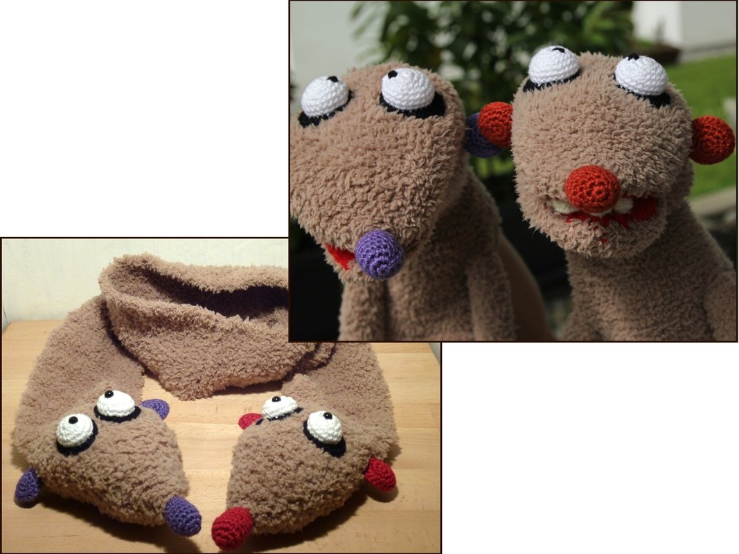 Häkelanleitung für Erdmännchen-Set: Handpuppen und Schal