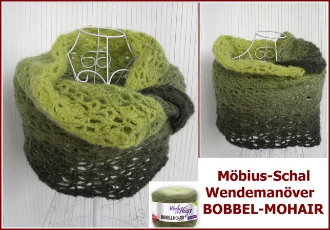 Möbius-Schal Wendemanöver häkeln mit 1 BOBBEL-MOHAIR von Woolly Hugs
