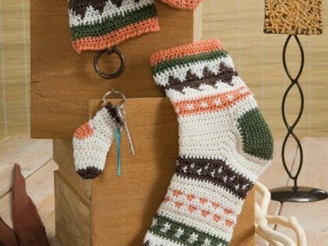 Socken Häkeln im Jacuqardmuster mit Minisocke