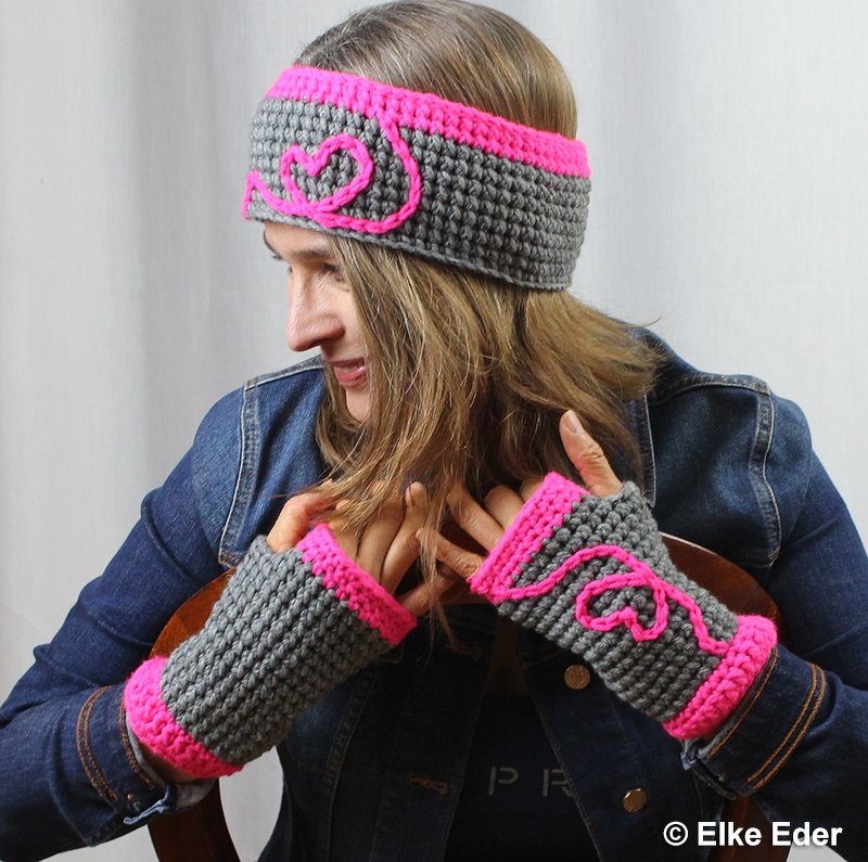 Stirnband und Handstulpen mit Herz - Häkelanleitung - Bild 6