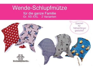 Wende-Schlupfmütze *** E-Book Pdf-Datei Schnittmuster und Nähanleitung für die ganze Familie in 6 Größen von firstloungeberlin
