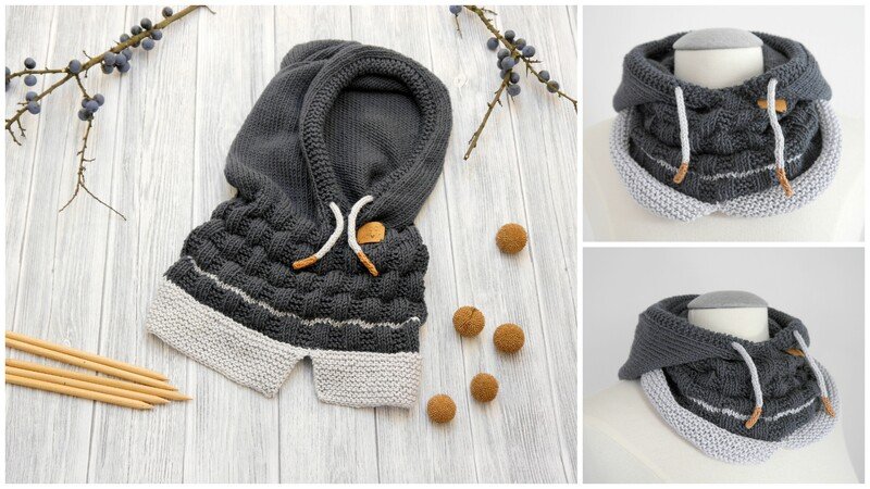 Knitting Pattern – Hooded Scarf Hoody –no.182E