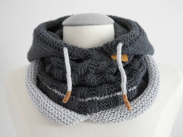 Knitting Pattern – Hooded Scarf Hoody –no.182E