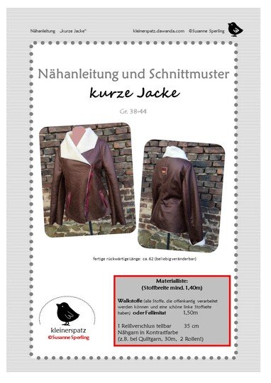 Schnittmuster kurze Jacke, Bikerjacke