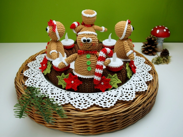 Häkelanleitung Adventskranz mit Lebkuchenmännchen - PDF Datei