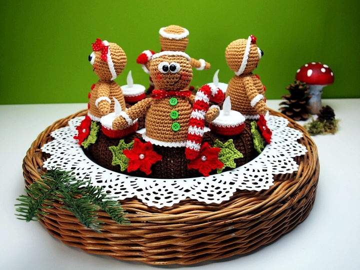 Häkelanleitung Adventskranz mit Lebkuchenmännchen - PDF Datei
