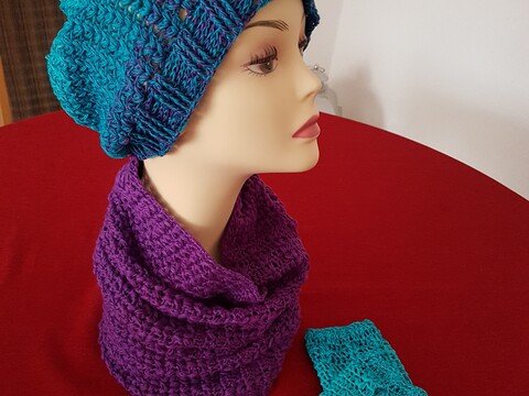 Sparset Mütze, Kurzloop/ Schal und Armstulpen