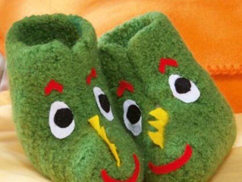 DRACHE Hektor - Pantoffeln häkeln und Filzen