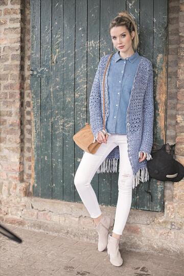 Gehäkelte Jacke im Countrystyle in Denim-Farbe