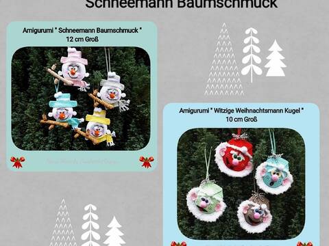 2er Set Anleitung Amigurumi Weihnachtsmann und Schneemann Baumschmuck