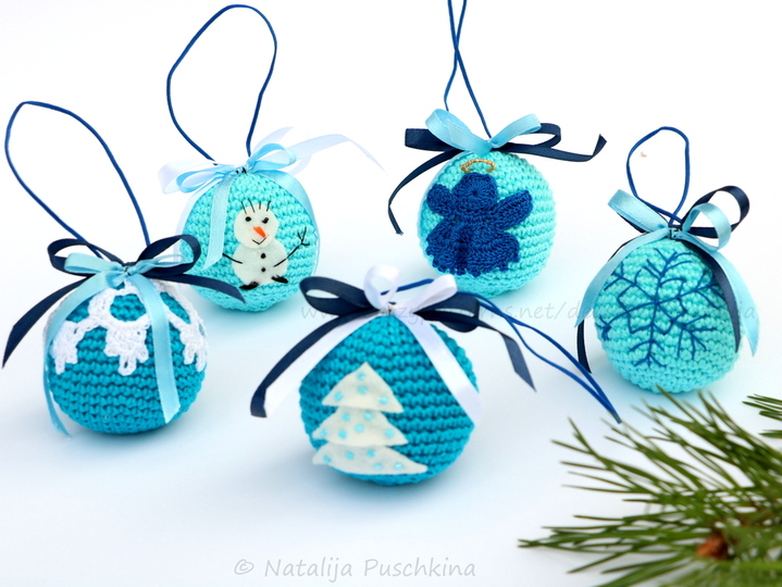 Häkeln für Weihnachten - Kugeln mit 5 verschiedenen Designs