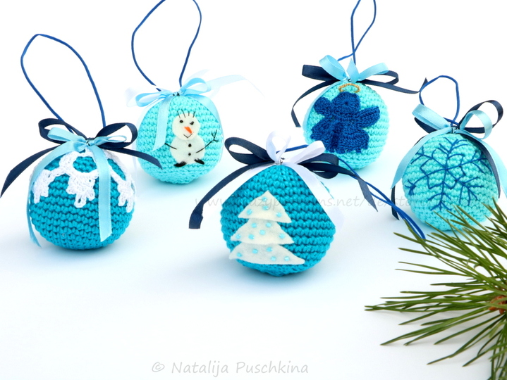 Häkeln für Weihnachten - Kugeln mit 5 verschiedenen Designs