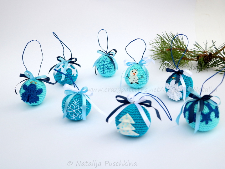 Häkeln für Weihnachten - Kugeln mit 5 verschiedenen Designs