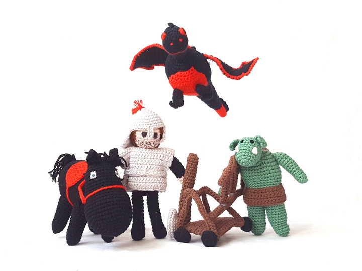 Jungen Zubehör Ritterburg (Boy accessories Castle) , Häkelanleitung, Accessoire, Extra, Ritter, Troll, Drache, (Dragon, Knight, Crochet Pattern)