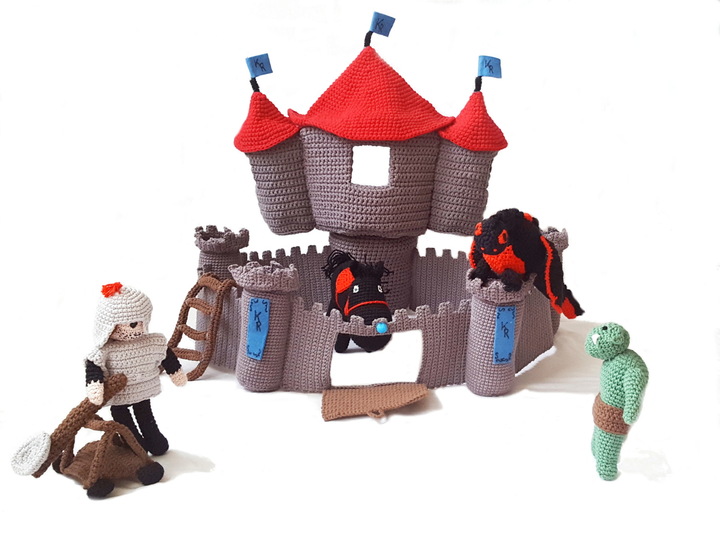 Jungen Zubehör Ritterburg (Boy accessories Castle) , Häkelanleitung, Accessoire, Extra, Ritter, Troll, Drache, (Dragon, Knight, Crochet Pattern)