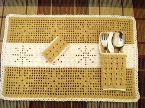 Häkelanleitung für Set Platzdeckchen, Bestecktasche und Serviettenring # Advent # Weihnachten