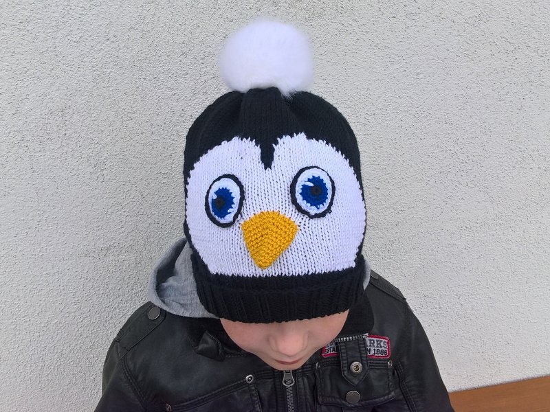 Strickanleitung Pinguin Mütze Kopfumfang 50 - 52 cm