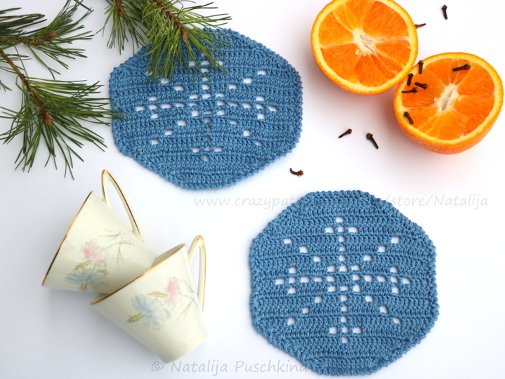 Häkeln für Weihnachten - Tassenuntersetzer 'Schneeflocke'