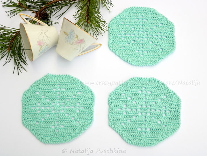 Häkeln für Weihnachten - Tassenuntersetzer 'Schneeflocke'