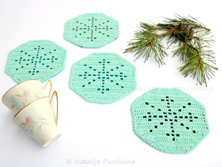 Häkeln für Weihnachten - Tassenuntersetzer 'Schneeflocke'