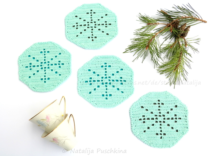 Häkeln für Weihnachten - Tassenuntersetzer 'Schneeflocke'