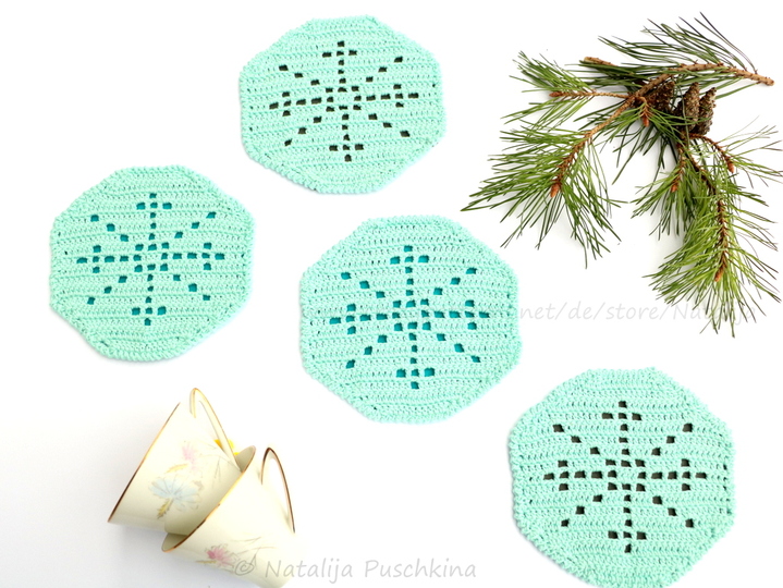 Häkeln für Weihnachten - Tassenuntersetzer 'Schneeflocke'