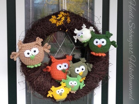 Eulchen für Eulchen-Türkranz, ansatzlos in einem Stück gehäkelt, Herbst, Häkelanleitung