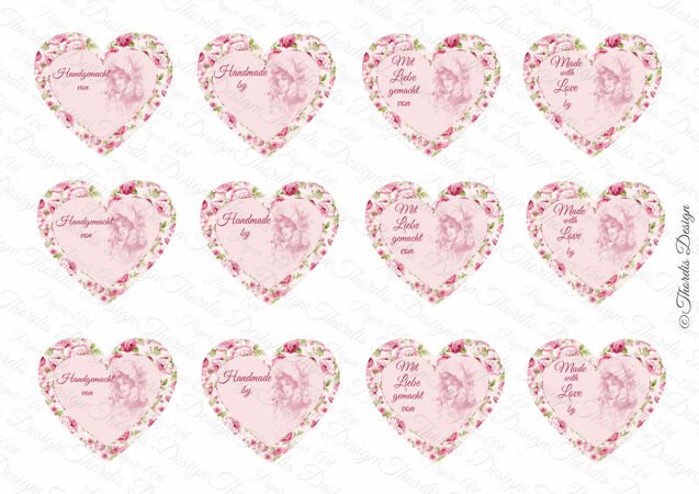 12 Anhänger weiß Herz Geschenkanhänger Vintage "HANDMADE WITH LOVE" Etiketten