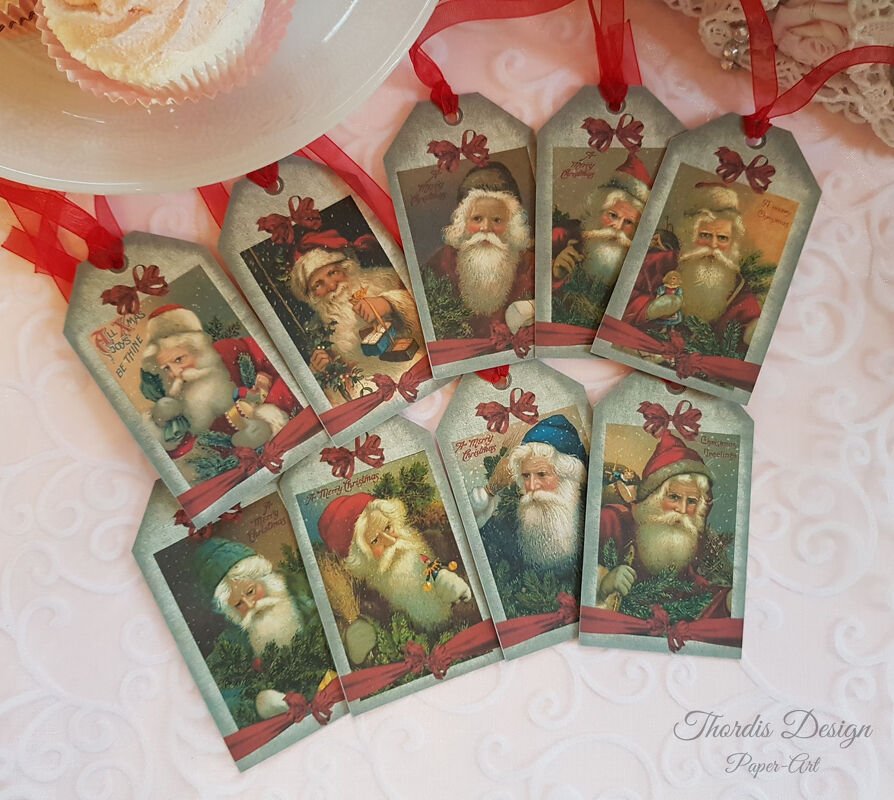 9 Geschenkanhänger, Tags, Vintage Weihnachten