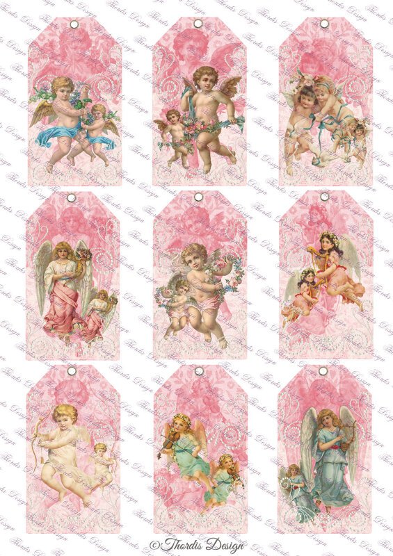 9 Geschenkanhänger, Tags, Vintage Engel