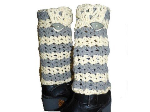 Häkelanleitung * BeinSTULPEN m. Krempe & Knopf * Stulpen im Muschelmuster