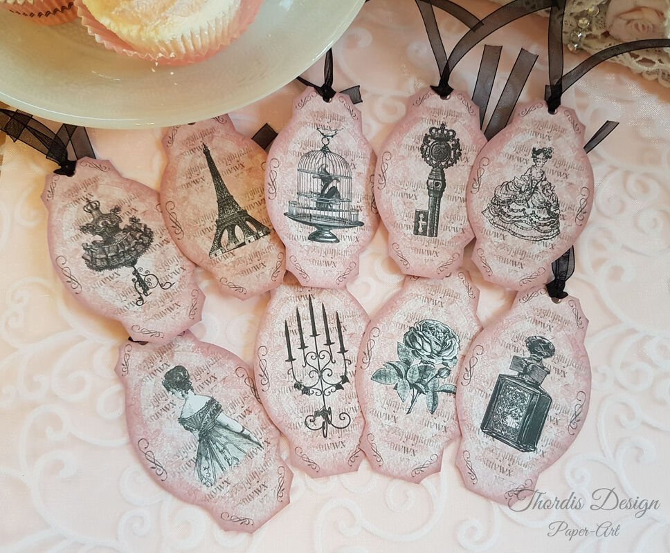 9 Geschenkanhänger, Tags, Vintage Shabby Chic